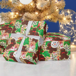 Papel De Presente Padrão de Bolachas de Açúcar de Natal