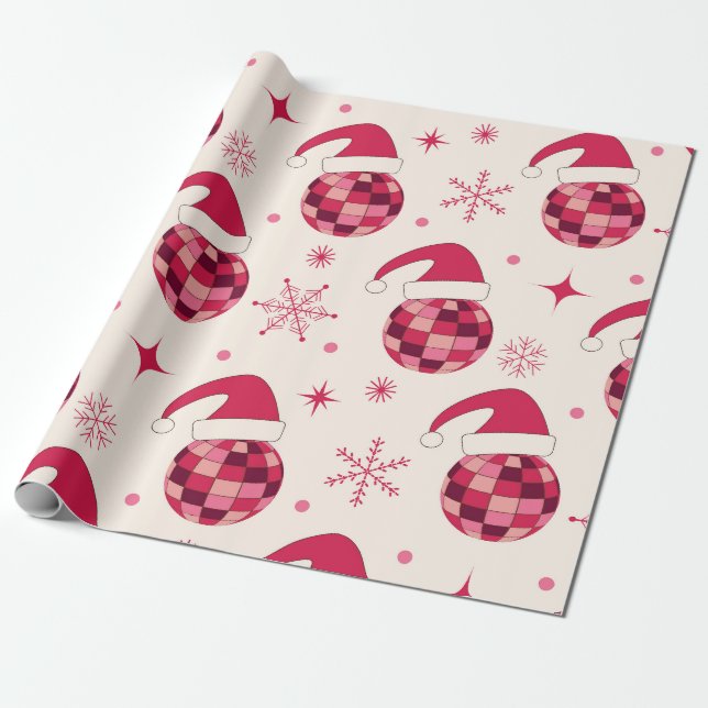 Papel De Presente Padrão de Bolas de Disco de Natal Groovy  (Desenrolado)