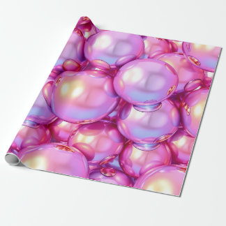 Papel De Presente Padrão de Bolha 3D Iridescente Rosa Brilhante para