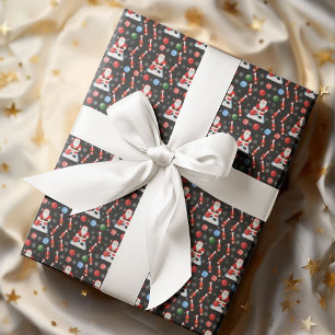 Papel De Presente Padrão de Boliche do Papai Noel de Natal