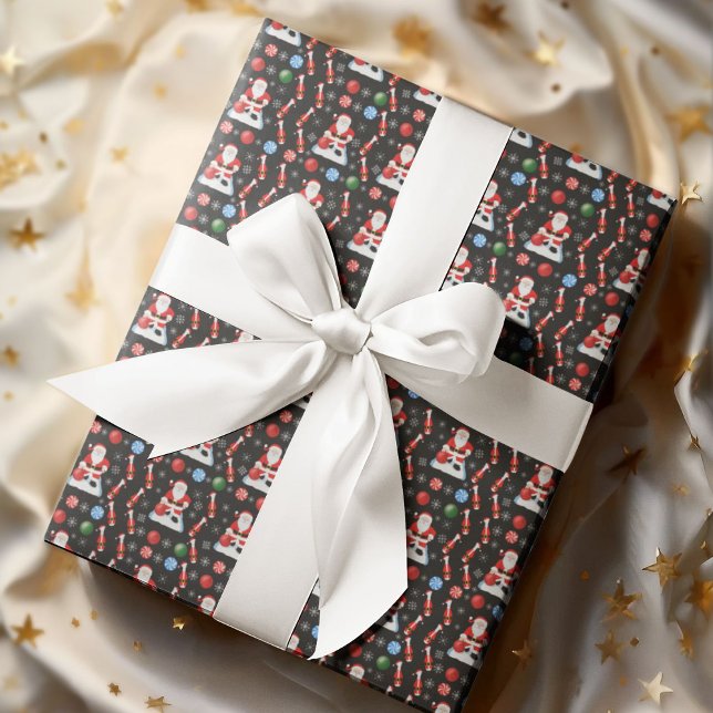 Papel De Presente Padrão de Boliche do Papai Noel de Natal (Criador carregado)