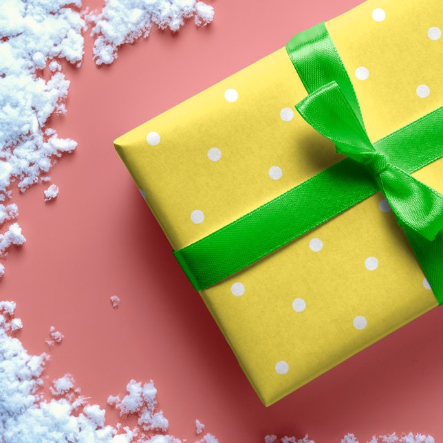 Papel De Presente Padrão de Bolinhas Amarelo-Branco e Brilhante (Fun Bright Yellow & White Polka Dot Pattern Wrapping Paper)