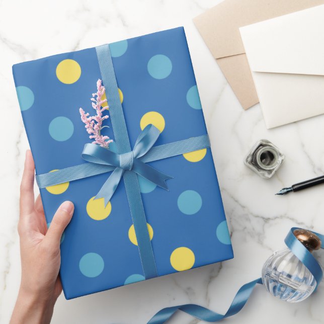 Papel De Presente Padrão de Bolinhas Azul e Amarelo moderno (Presentear)