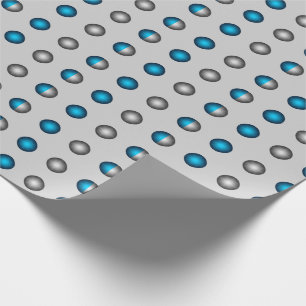 Papel De Presente Padrão de Bolinhas Azul e Prateado