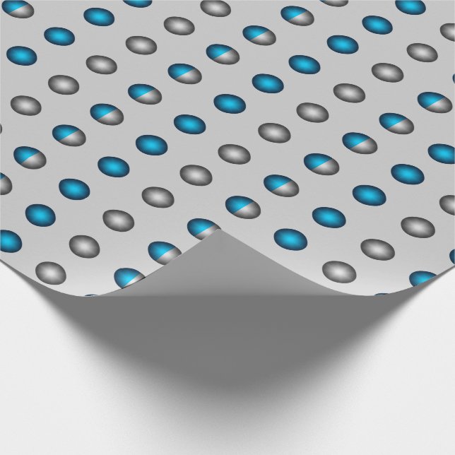 Papel De Presente Padrão de Bolinhas Azul e Prateado (Ponta)