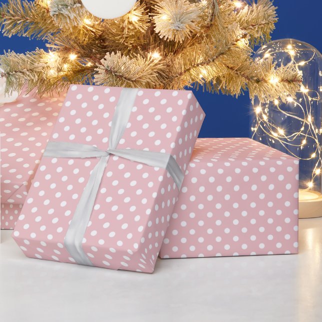 Papel De Presente Padrão de bolinhas branca sem costura fundo rosa (Feriados)