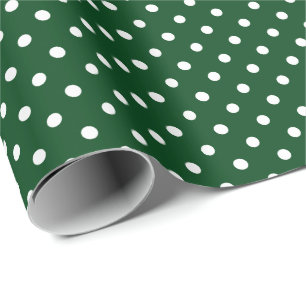 Papel De Presente Padrão de Bolinhas Branco e Verde Escuro