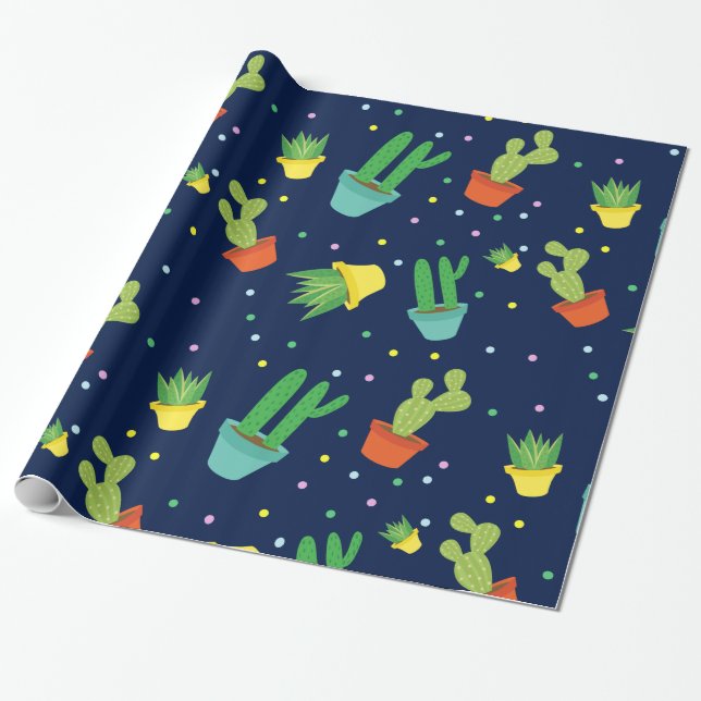 Papel De Presente Padrão de bolinhas de cactos succultos (Desenrolado)