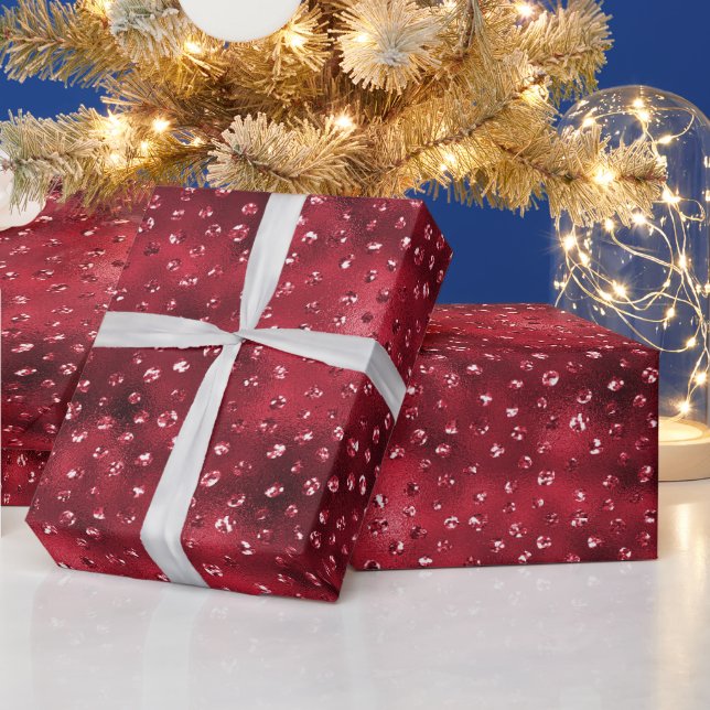 Papel De Presente Padrão de Bolinhas Glam Glitter Vermelho (Feriados)