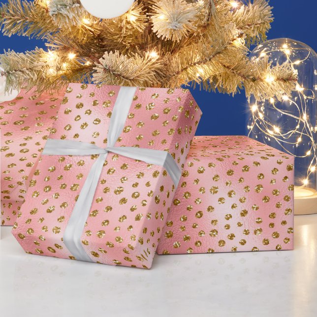 Papel De Presente Padrão de Bolinhas Glam Pink e Dourado Brilhante (Feriados)