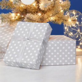 Papel De Presente Padrão de Bolinhas Grandes Branco Cinza Claro