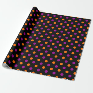 Papel De Presente Padrão de bolinhas laranja e roxo em fundo preto