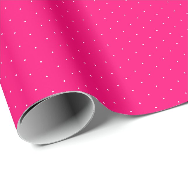 Papel De Presente Padrão de bolinhas minúsculas brancas cor-de-rosa- (Ponta do rolo)