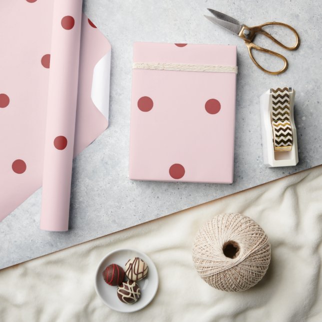 Papel De Presente Padrão de Bolinhas Rosa e Vermelho Moderno (Artesanato)