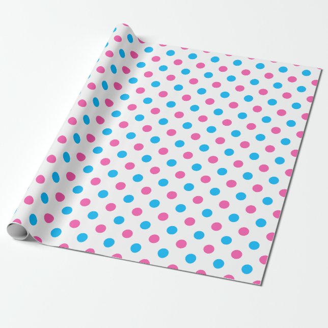 Papel De Presente Padrão de bolinhas rosa pastel e azul (Desenrolado)