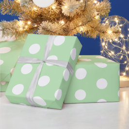 Papel De Presente Padrão de bolinhas verde sálvia e branco 
