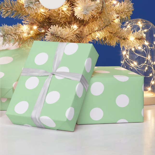 Papel De Presente Padrão de bolinhas verde sálvia e branco  (Feriados)