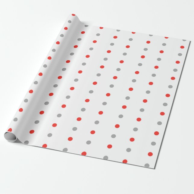 Papel De Presente Padrão de Bolinhas Vermelha e Cinza (Desenrolado)
