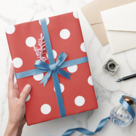 Papel De Presente Padrão de Bolinhas Vermelhas e Brancas