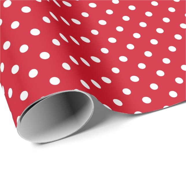 Papel De Presente Padrão de bolinhas vermelhas e brancas (Ponta do rolo)