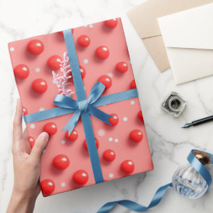 Papel De Presente Padrão de Bolinhas Vermelho e Branco 3D