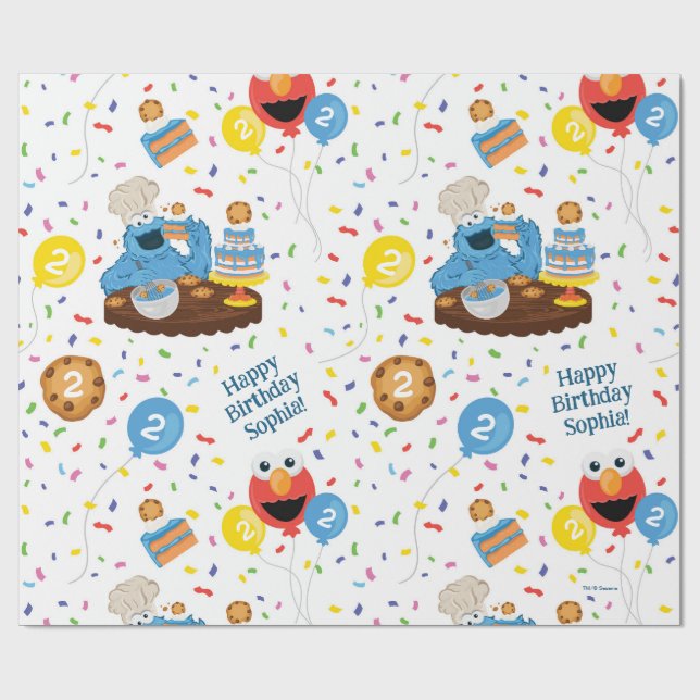 Papel De Presente Padrão de Bolo de Aniversário do Monstro do Biscoi (Aberto)