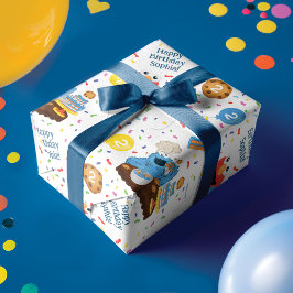 Papel De Presente Padrão de Bolo de Aniversário do Monstro do Biscoi