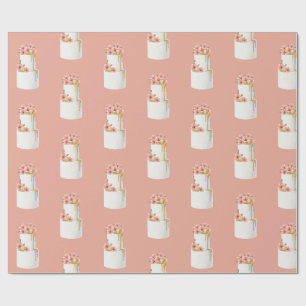 Papel De Presente Padrão de Bolo Floral em Aquarela Rosa Coral