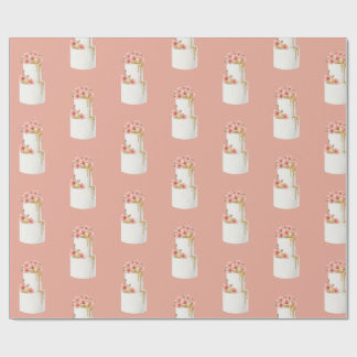 Papel De Presente Padrão de Bolo Floral em Aquarela Rosa Coral