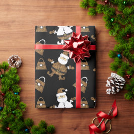 Papel De Presente Padrão de Bolsa Santa Leopardo em Preto
