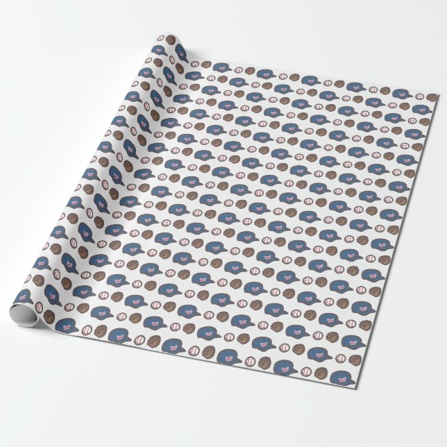 Papel De Presente Padrão de Boné, Luvas e Bola de Beisebol (Desenrolado)