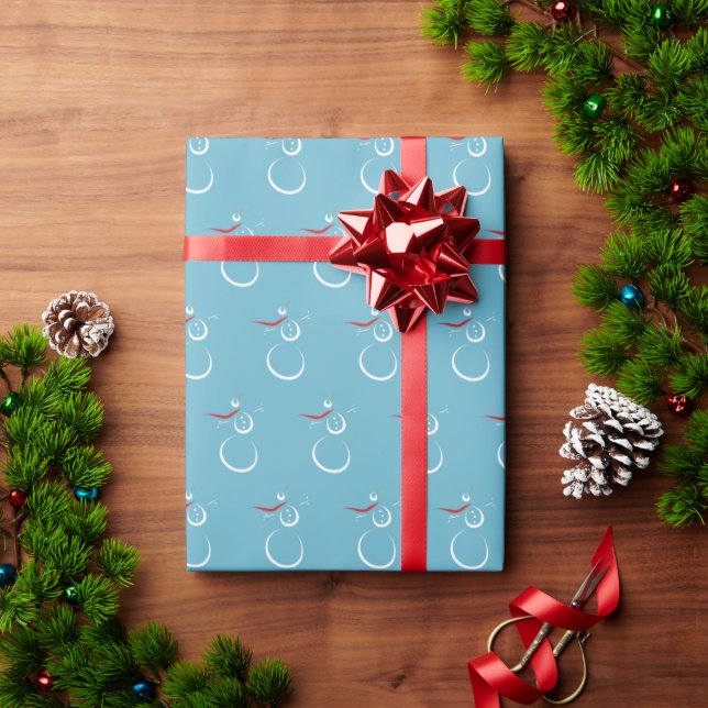 Papel De Presente Padrão de Boneco de Neve Cute Cyan de Inverno (Presente de Natal)