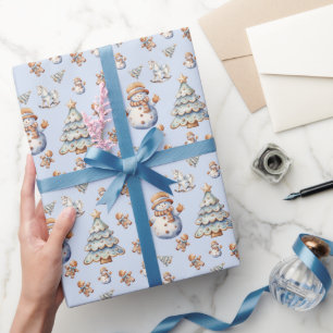 Papel De Presente Padrão de Boneco de Neve de Natal Bonito Biscoito