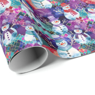 Papel De Presente Padrão de Bonecos de Neve Atarefados Coloridos