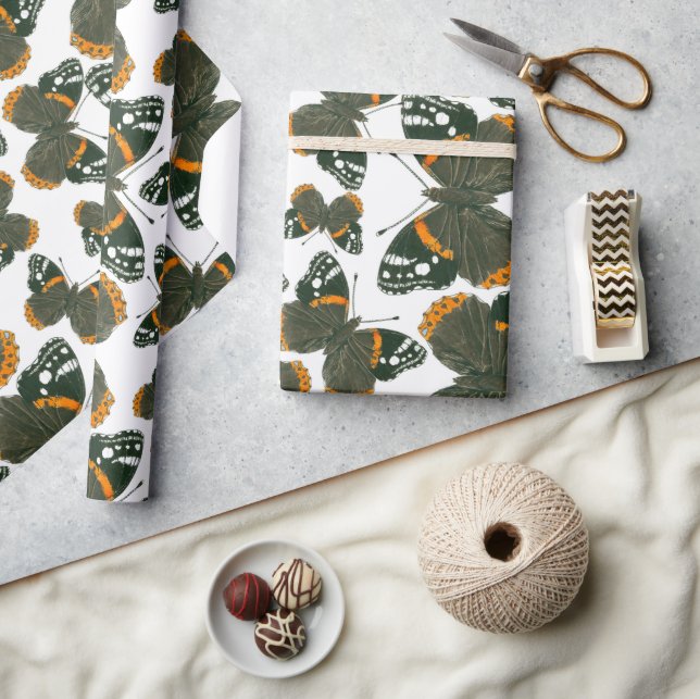 Papel De Presente Padrão de borboleta almirante vermelha (Artesanato)