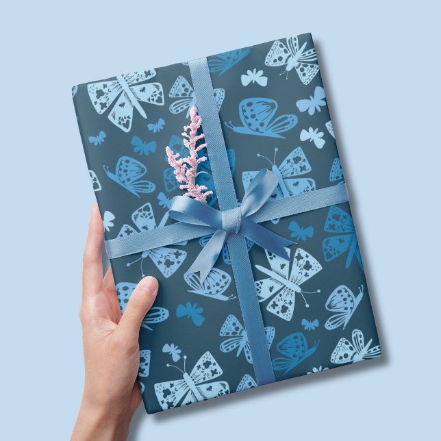 Papel De Presente Padrão de borboleta azul (Blue butterfly pattern wrapping paper)