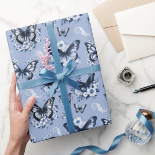 Papel De Presente Padrão de Borboleta Azul Presente