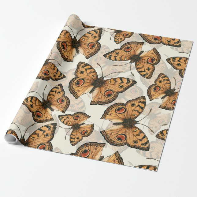 Papel De Presente Padrão de borboleta de pântano de pavão (Desenrolado)