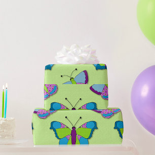 Papel De Presente Padrão de Borboleta em Remendo no Verde