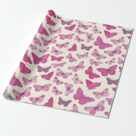 Papel De Presente Padrão de Borboleta Rosa Fofa Feminina