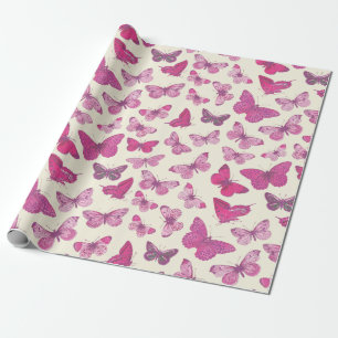 Papel De Presente Padrão de Borboleta Rosa Fofa Feminina