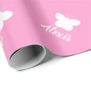 Papel De Presente Padrão de borboleta rosa giro personalizado