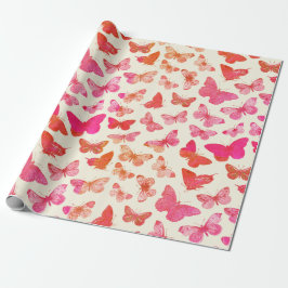 Papel De Presente Padrão de Borboleta Rosa Groovy Fofo