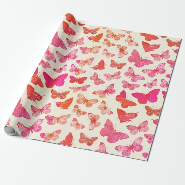 Papel De Presente Padrão de Borboleta Rosa Groovy Fofo (Desenrolado)