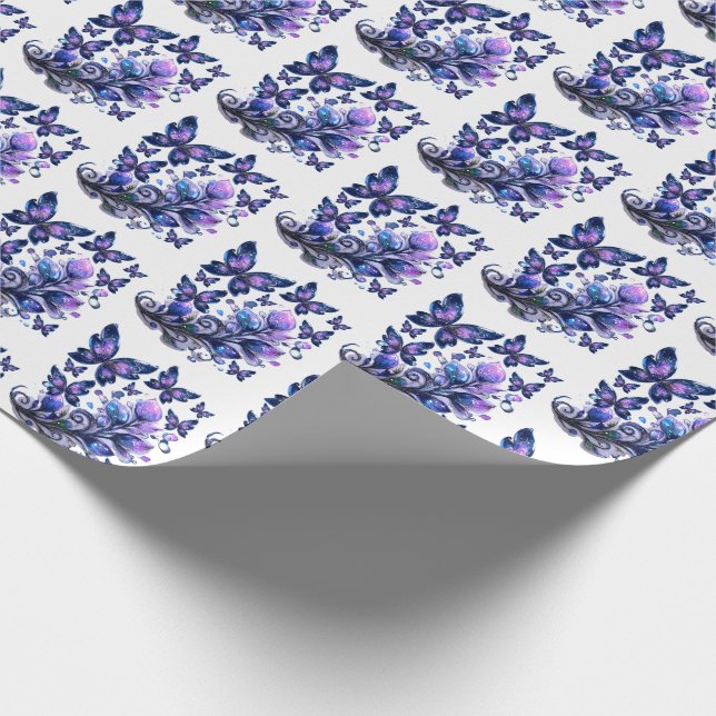 Papel De Presente Padrão de Borboletas Brilho Cósmico (Ponta)