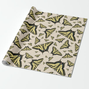 Papel De Presente Padrão de Borboletas Rabo de Andorinha Amarelo do