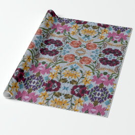 Papel De Presente Padrão de bordado floral com flores lindas