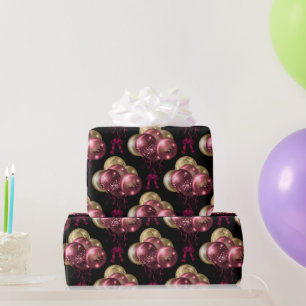Papel De Presente Padrão de Borgonha e Balões Dourados