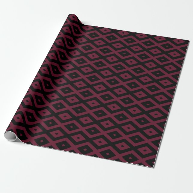 Papel De Presente Padrão de borgonha e diamante preto (Desenrolado)