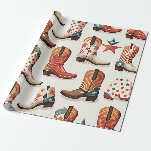 Papel De Presente Padrão de botas de cowboy (Desenrolado)